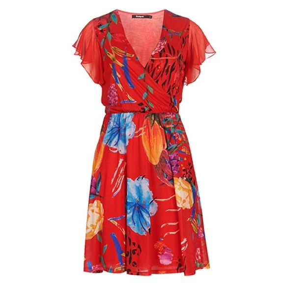Desigual Miranda Flutter Sleeve Dress Women’s Size M Surplice Neckline Floral - Picture 9 of 9